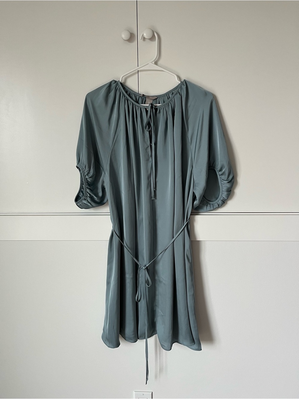 H&M Sage Slate Blue Tie-Neck Midi Dress